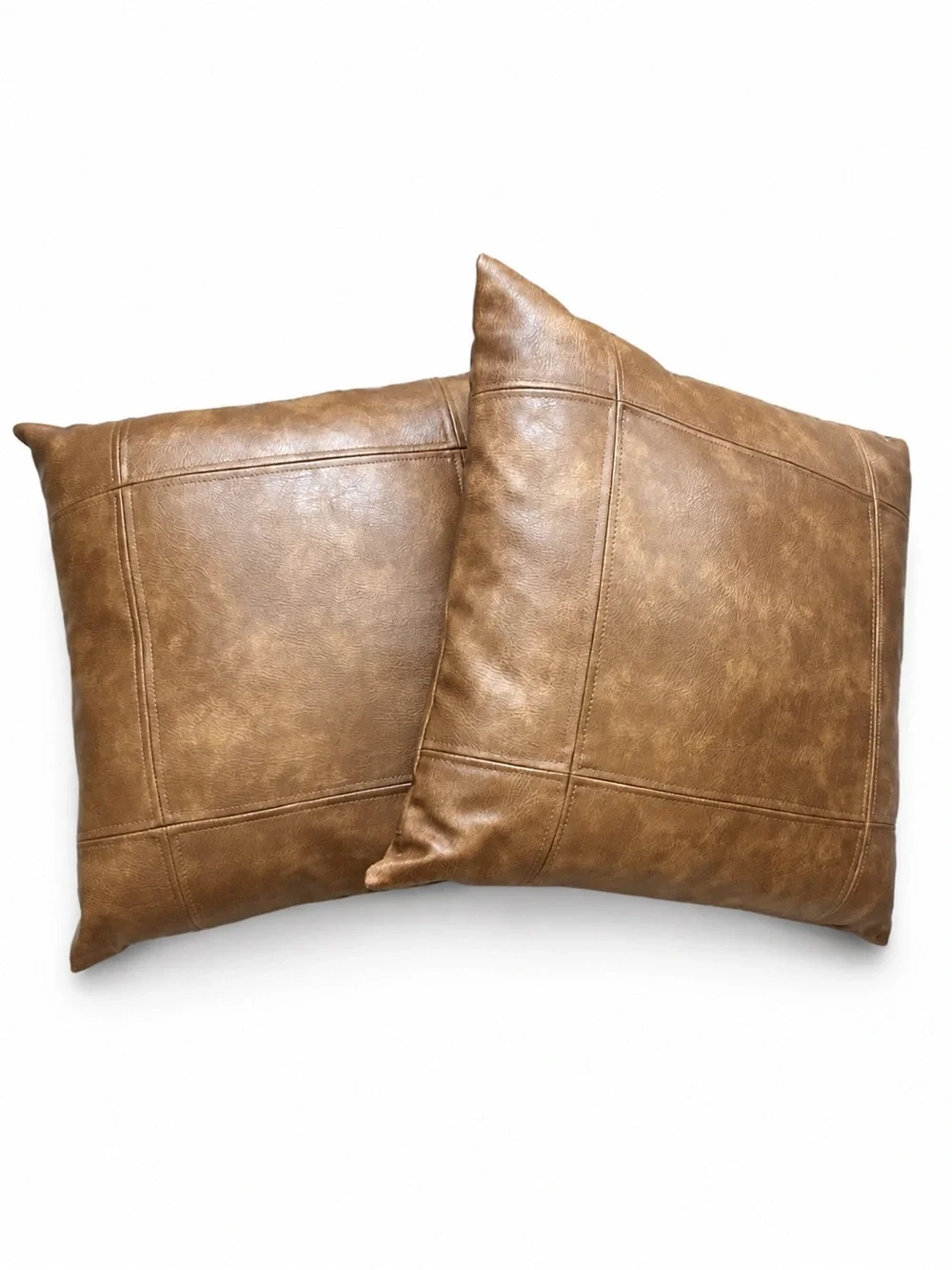 Brown Faux Leather Throw Pillows 18 x 18 Set of 2